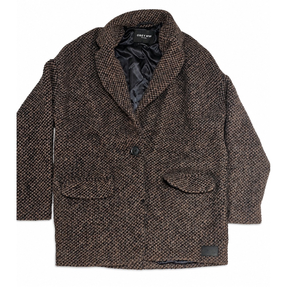 OBEY No. 89 Men's Medium Wool Blend Cropped Coat Jacket Brown Black Textured